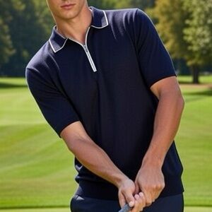 Cortigiani Navy Polo Shirt with Zipper